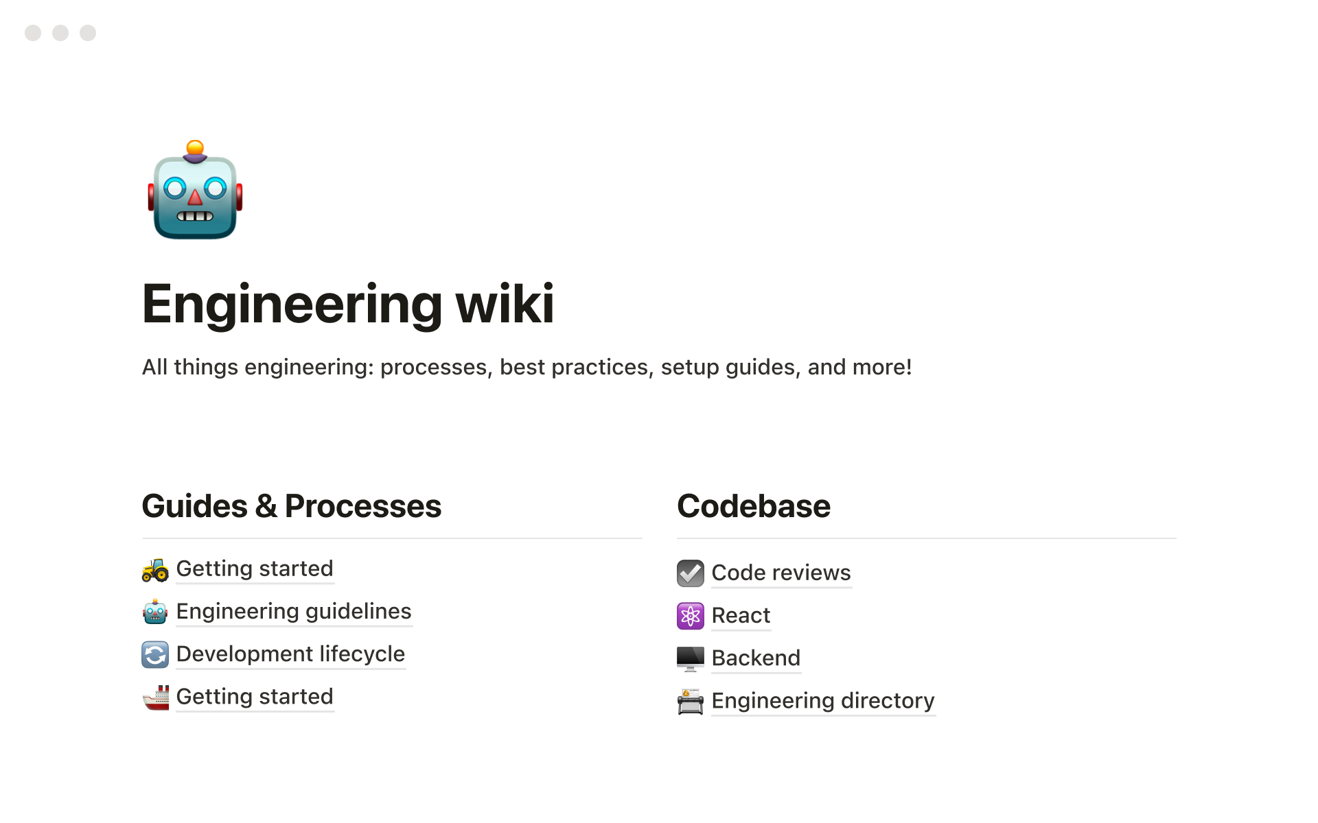 Engineering wiki with processes, best practices, setup guides and more!