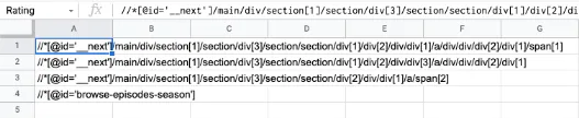 Named ranges xpaths on Google Sheets.