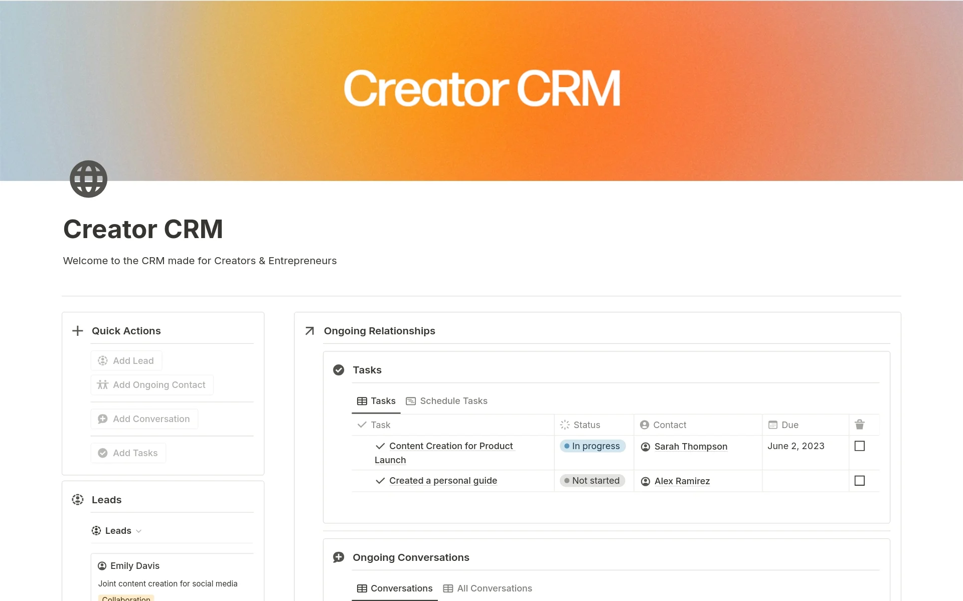 Creator CRM Notion template