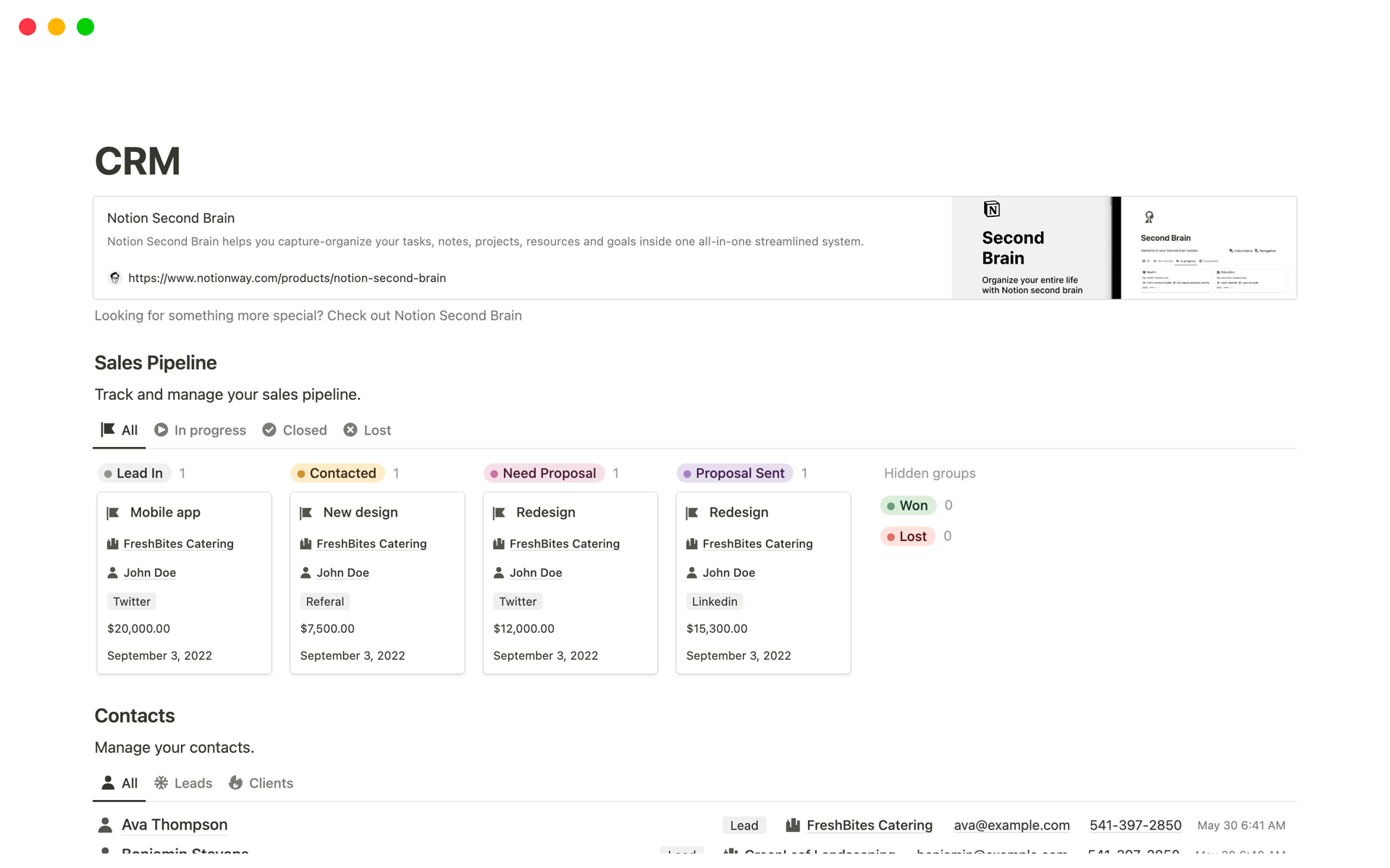 CRM Notion template