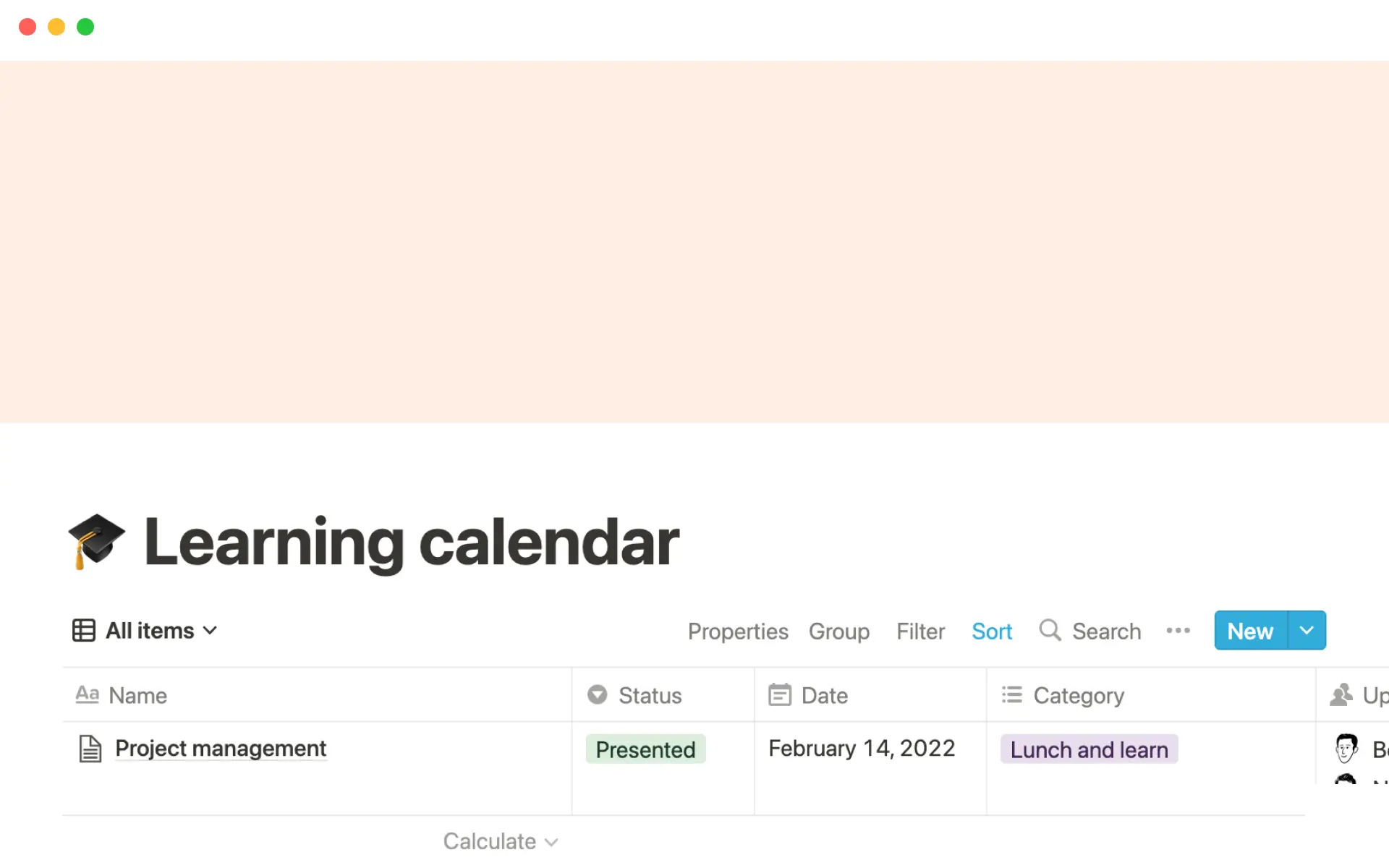 Notion’s Learning Calendar template