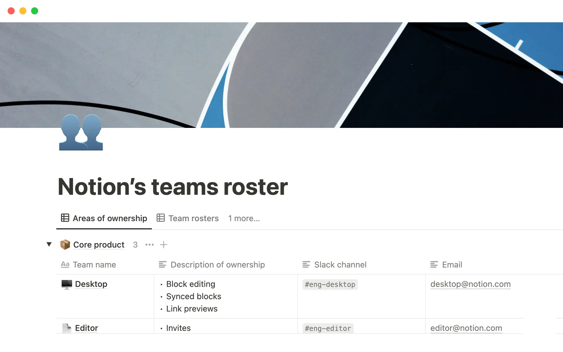 Notion’s Teams Roster template