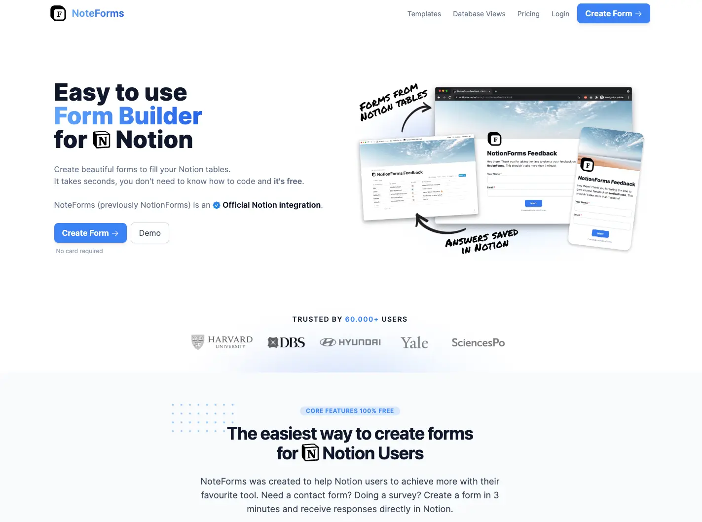 NoteForms landing page