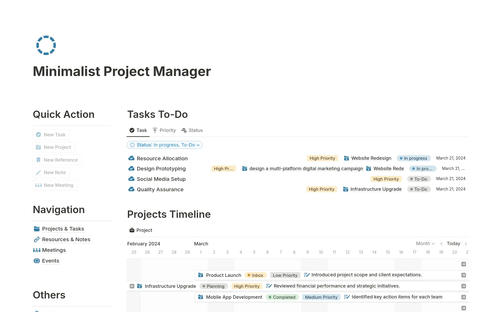 Minimalist Project Manager template