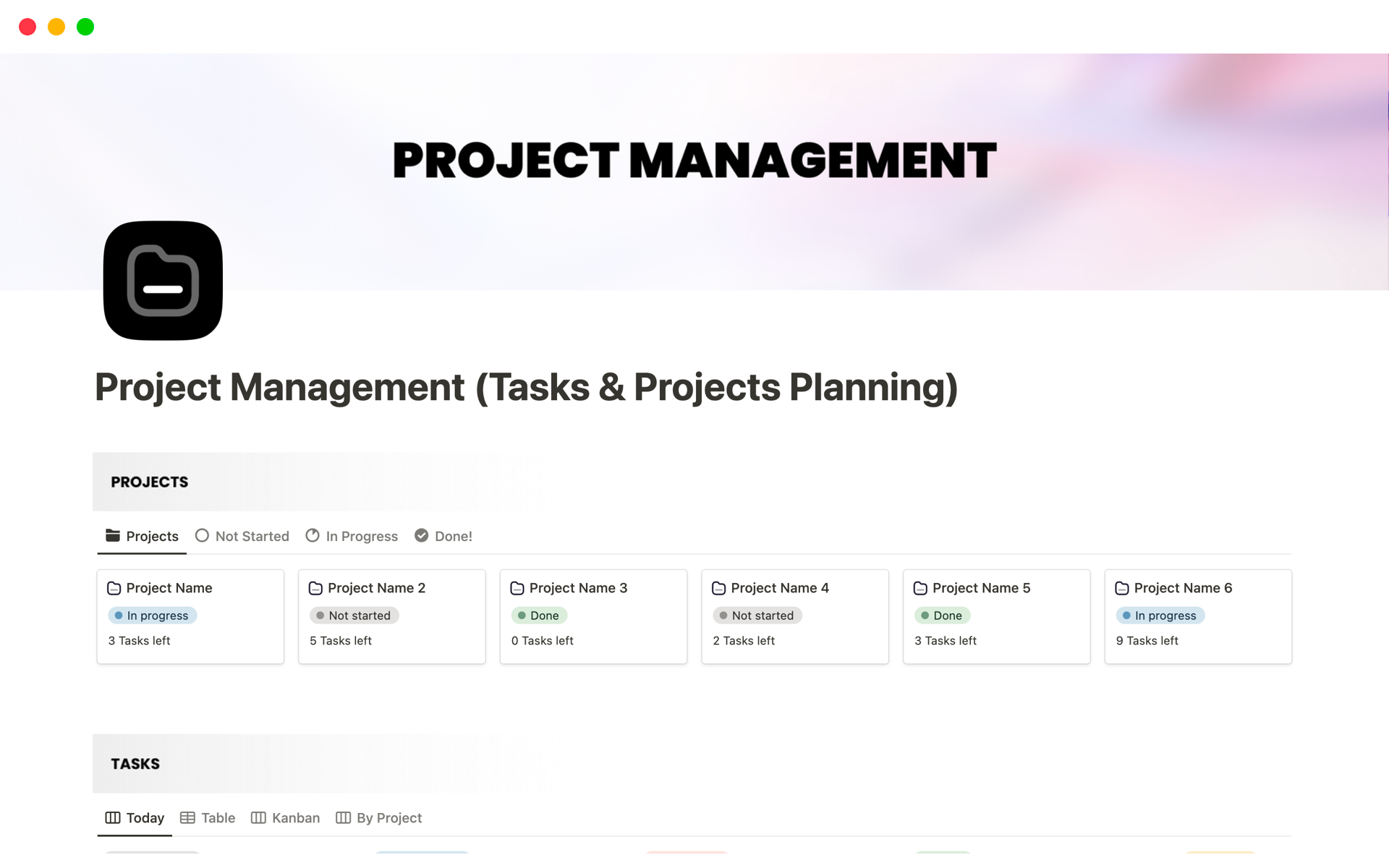 Project Management (Tasks &amp; Projects Planning) template